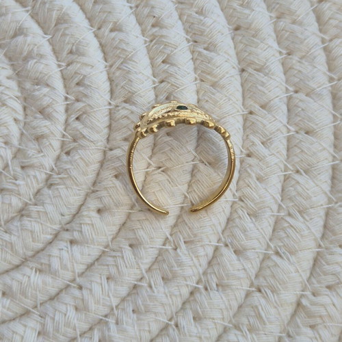 Steel Eye Ring new, gold and green tones