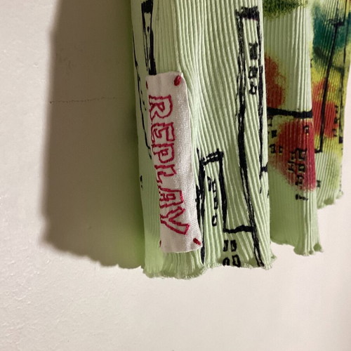 Replay Y2K Lime Ribbed Graphic Top XS Like New