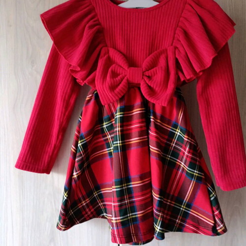 Red checked dress new for 2 years with rib knit top
