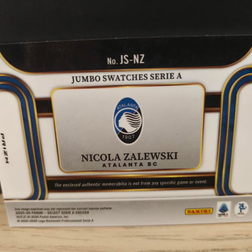 2025-26 Panini Select Serie A Atalanta Nicola Zalewski Jumbo Patch Silver Prizm new