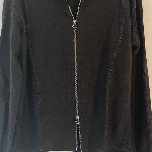 Issey Miyake Men wool knit cardigan with two-way zip, black and grey