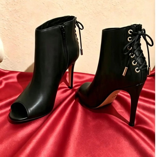 Werner leather ankle boots peep-toe, 10cm heel, laced