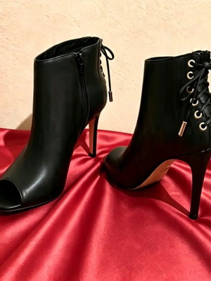 Werner leather ankle boots peep-toe, 10cm heel, laced