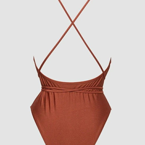 Glossy brown one-piece swimsuit
