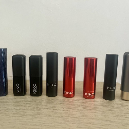 Kiko Milano lipsticks used, various shades red, burgundy, pink, brown