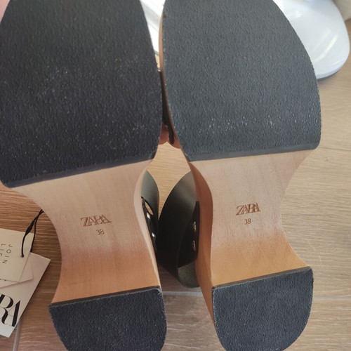Zara wooden clogs sandals platform leather boho chic summer 38