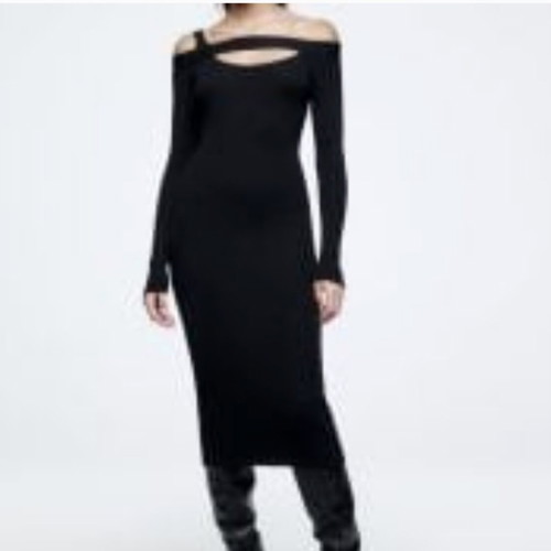 Zara black midi dress new with asymmetrical cutouts, size medium