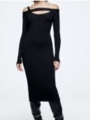 Zara black midi dress new with asymmetrical cutouts, size medium