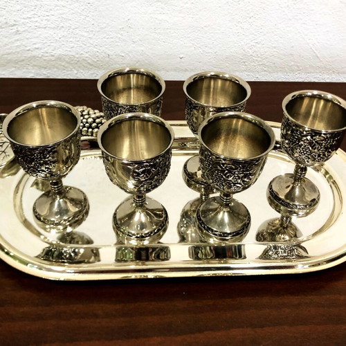 Silver-plated liqueur set like new with tray and 6 glasses