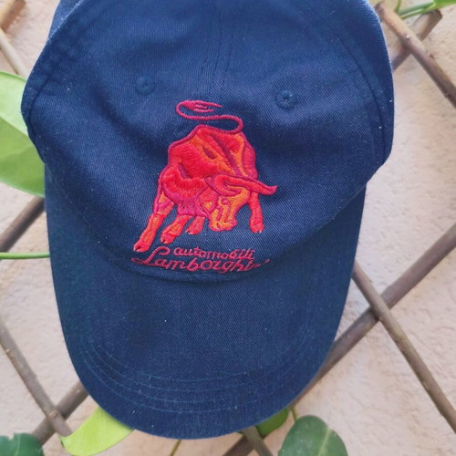 Lamborghini vintage jockey hat dark blue with red embroidered bull, like new