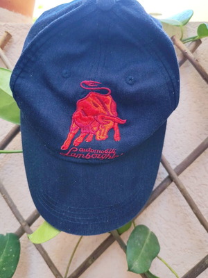 Lamborghini vintage jockey hat dark blue with red embroidered bull, like new