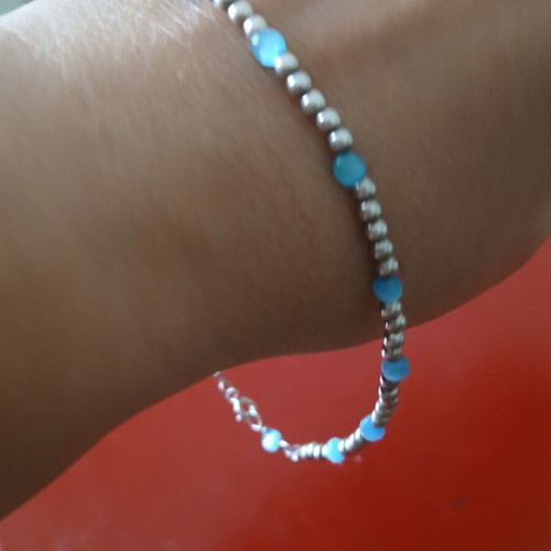 Anklet with 925 silver beads and blue beads, like new, 24 cm diameter