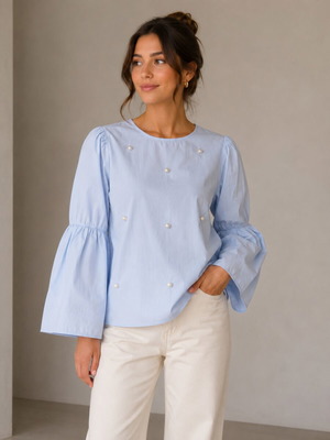 Poplin shirt with pearls
