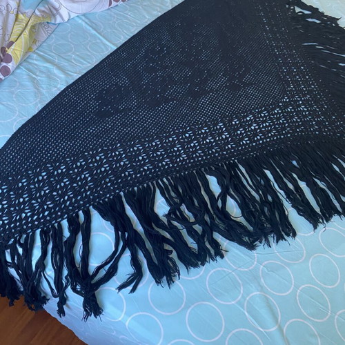 Handmade triangular black shawl, like new, filet crochet design