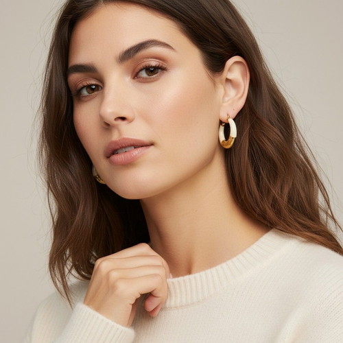 D&G Dolce & Gabbana cream resin hoop earrings with gold logo plate