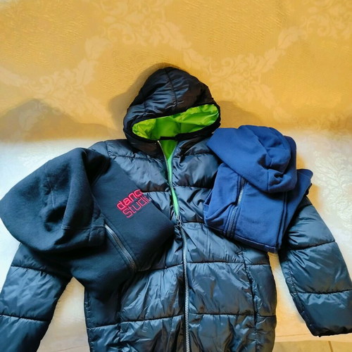 Jacket and two hooded zip-up sweatshirts pack for 12 years like new, black and blue