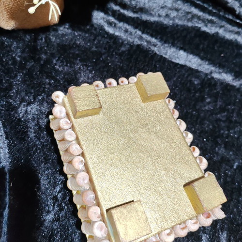 Vintage jewelry box with natural sea shells and royal velvet