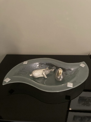 Decorative glass tray with silver-plated fruit designs