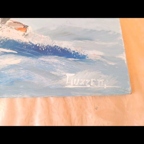 Guzzetti Handmade Painting on Wood used, Seascape 60x32 cm