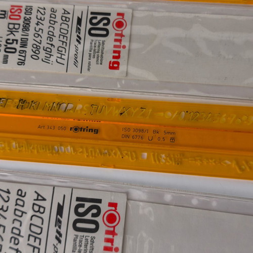 Rotring ISO DIN Technical Drawing Stencil Set used, 3 sizes