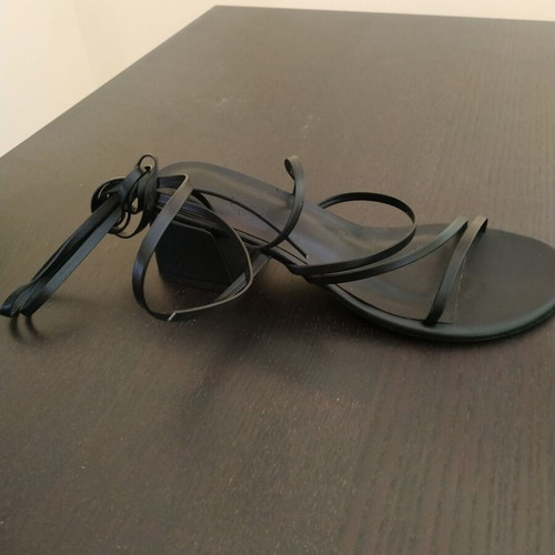 Ancient Greek Sandals black tied sandals with low heel, new, size 38