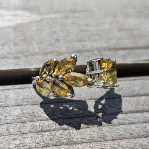 Adjustable silver ring with citrine new