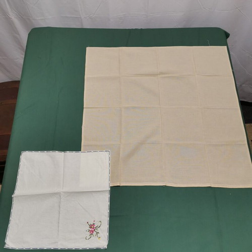 Embroidered tablecloths used, 1950s era, set of 2 pieces