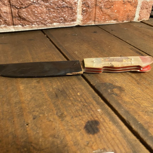 Old Cretan knife with mantinada used, with sheath, 24 cm