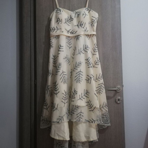 Formal dress with lining, adjustable straps, white and black
