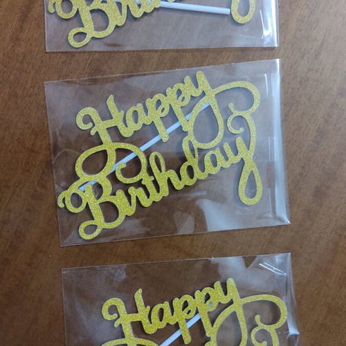 Διακοσμητικό τούρτας Happy Birthday χρυσαφί καινούργιο με glitter