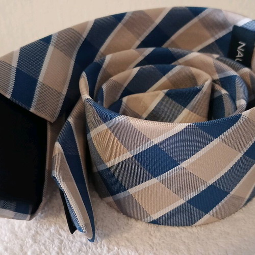 Nautica Men's Tie Checked Blue And Beige New
