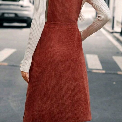 Corduroy dress salopette new, size L, brown and red