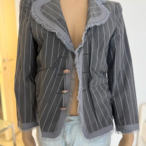 Emporio Armani gray striped blazer XL fitted 3/4 sleeve like new