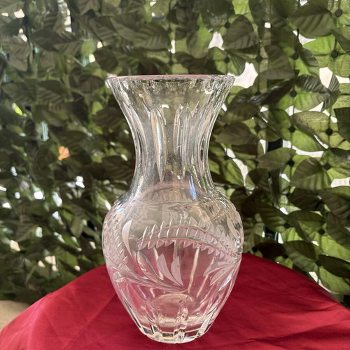Crystal decorative vase with carved design, height 28 cm, like new