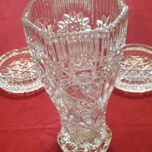 Vintage handmade vase and two crystal ashtrays new