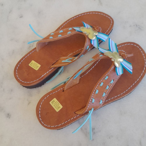 Children's leather sandals new, size 34, beige and turquoise