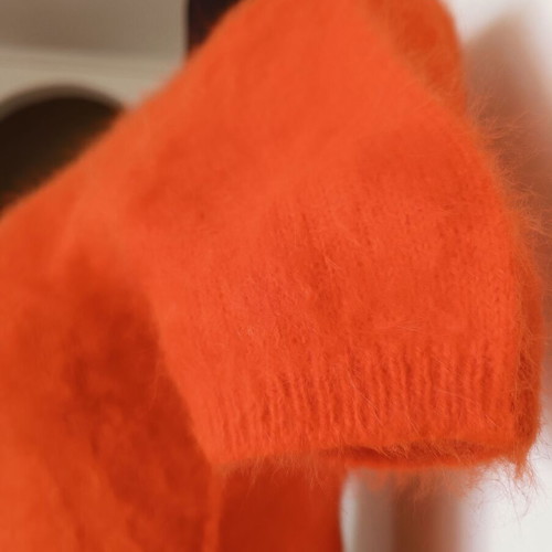 Knitted short-sleeve blouse 70% angora like new, orange, size S