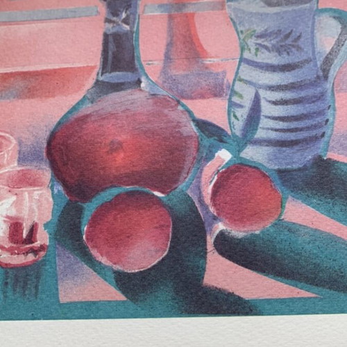 Two lithographs used, still life art by Takis Katsoulidis and Dimitris Galanis