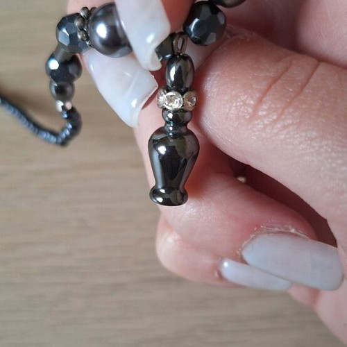 Necklace new with hematite and small zircons, black and silver