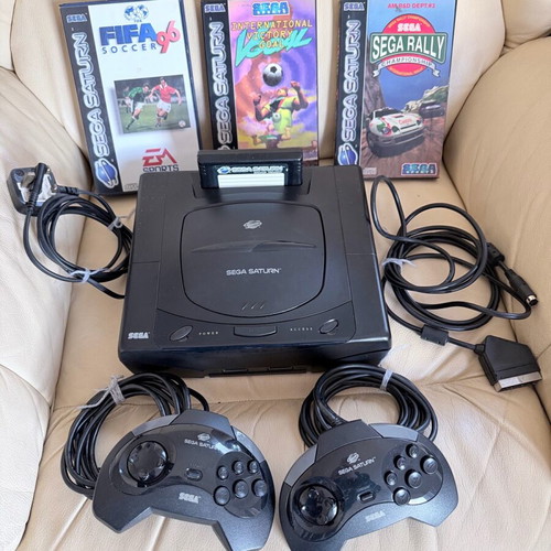 Sega Saturn MK1 used console with box, 2 controllers and games