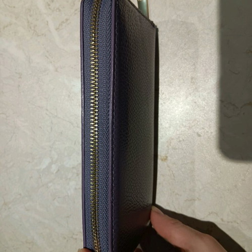 Leather women's wallet used, purple with gold details