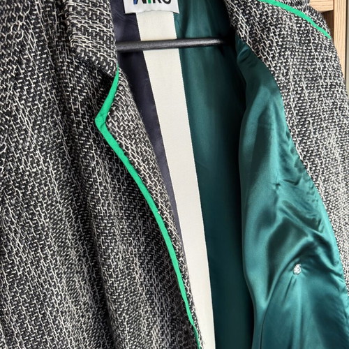 MIKO MIKO tweed coat like new, black and gray with green trim