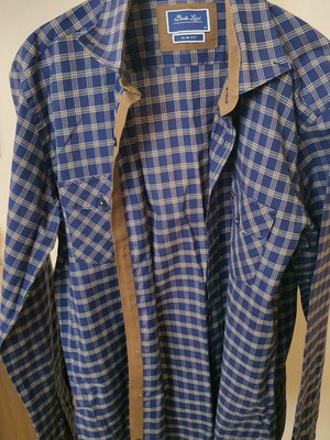 Berto Lucci Slim Fit men's shirt size M, like new, blue and brown plaid