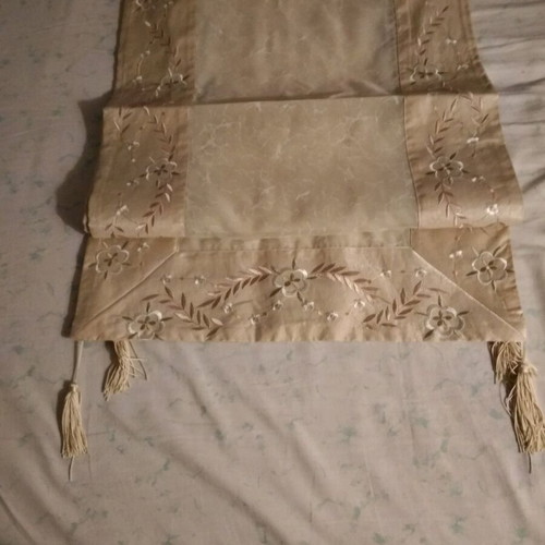 Organza runner new with machine embroidery in pale colors 170×47cm