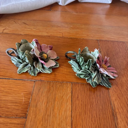 Capodimonte porcelain vintage decorative candle holders used set