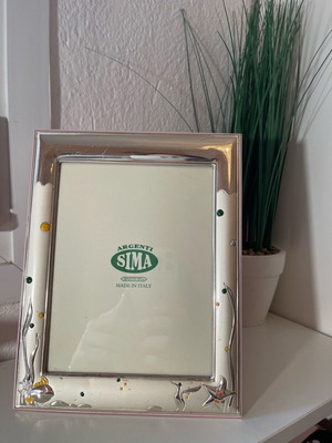 Ασημένια παιδική κορνίζα 925, μεταχειρισμένη, 22x17 εκ., ροζ πίσω μέρος