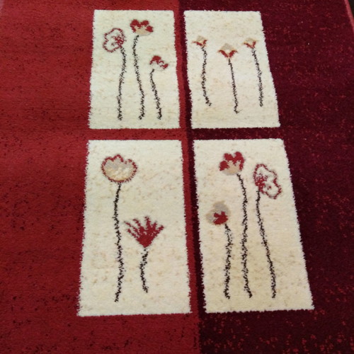 Bedroom rug set 3 pieces new, brick red, burgundy, ecru