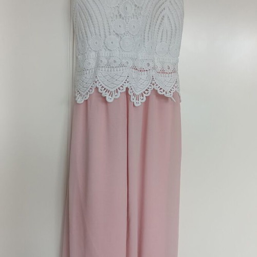 Maxi dress with white lace bust and soft pink color like new