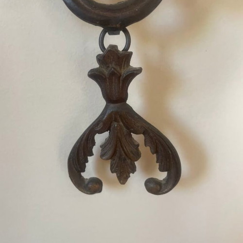 Art Nouveau wall-mounted double candlestick with Saint George and peacocks