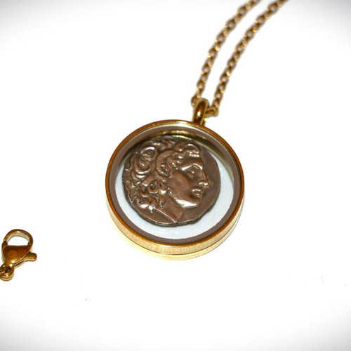 Ancient Coin Alexander the Great Silver Plated Replica Necklace Chain